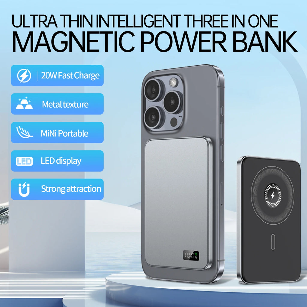 Ultra thin Alloy Powerbank Magnetic Power Bank Wireless Fast Charger For Magsafe