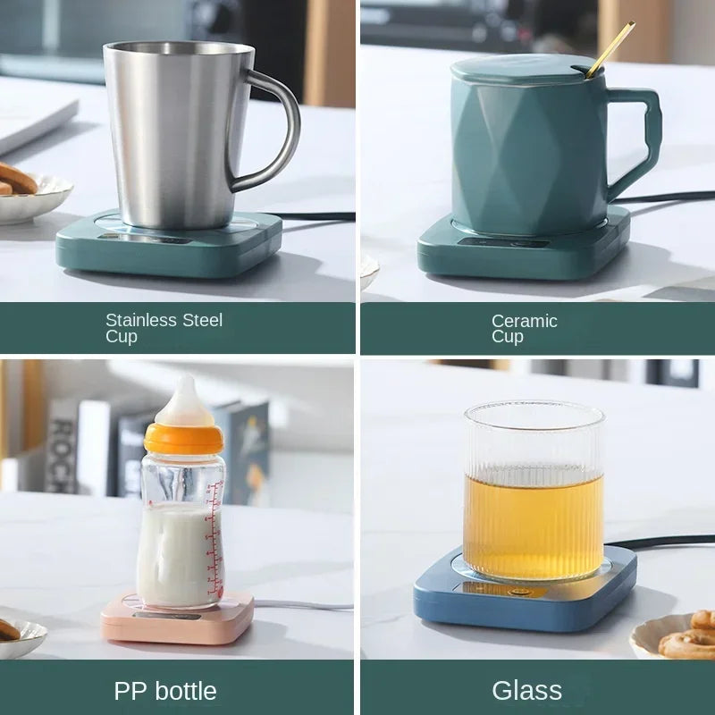 Smart Constant - Temp Cup Warmer, 55℃ Metal Panel, Multi - Mug Compatible, 16W Low - Power, Office/Home Heating Mat US/EU