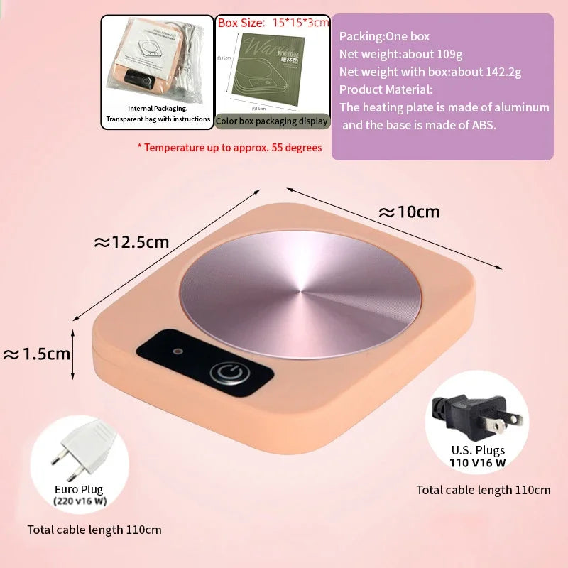 Smart Constant - Temp Cup Warmer, 55℃ Metal Panel, Multi - Mug Compatible, 16W Low - Power, Office/Home Heating Mat US/EU